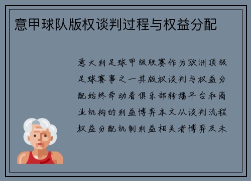 意甲球队版权谈判过程与权益分配