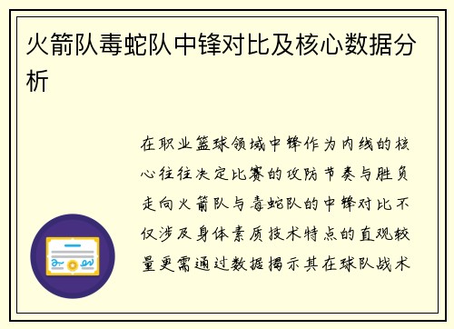 火箭队毒蛇队中锋对比及核心数据分析